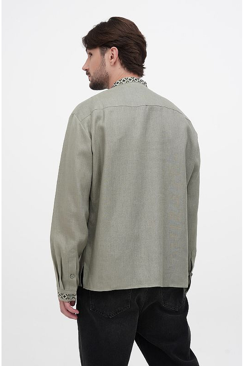 Men's gray linen embroidered shirt "Oleksa"